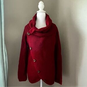 Red Button-Up Women's Sweater, Size Small